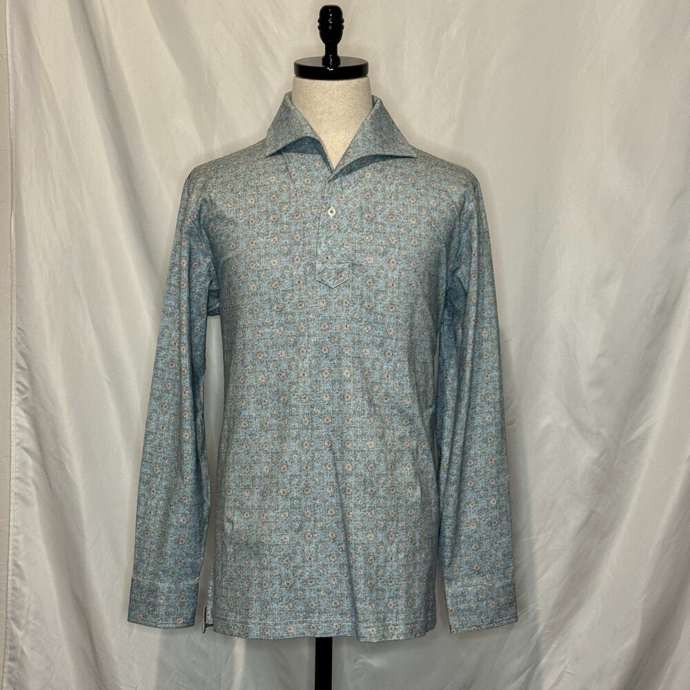 Edward Armah Shirt Mens Large Blue Medallion Print Long Sleeve Popover Luxury